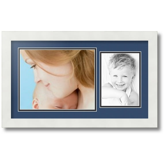 ArtToFrames Collage Photo Picture Frame with 1 - 8x10, 5x7" Openings, Framed in White with Delft Blue and Black Mats (CDM-3966-190)