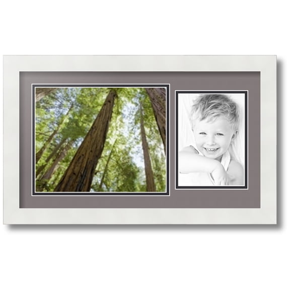 ArtToFrames Collage Photo Picture Frame with 1 - 8x10, 5x7" Openings, Framed in White with Pewter and Black Mats (CDM-3966-190)