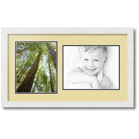 ArtToFrames Collage Photo Picture Frame with 1 - 8x10, 8.5x11" Openings, Framed in White with Buttercup and Black Mats (CDM-3966-103)
