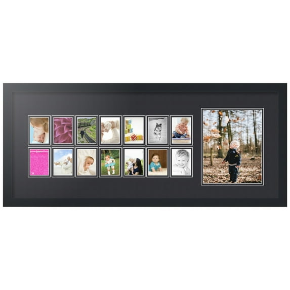 ArtToFrames Collage Photo Picture Frame with 1 - 8x10 and 14 - 2.5x3.5 Openings, Framed in Black with Black and Black Mats (CDM-3926-249)