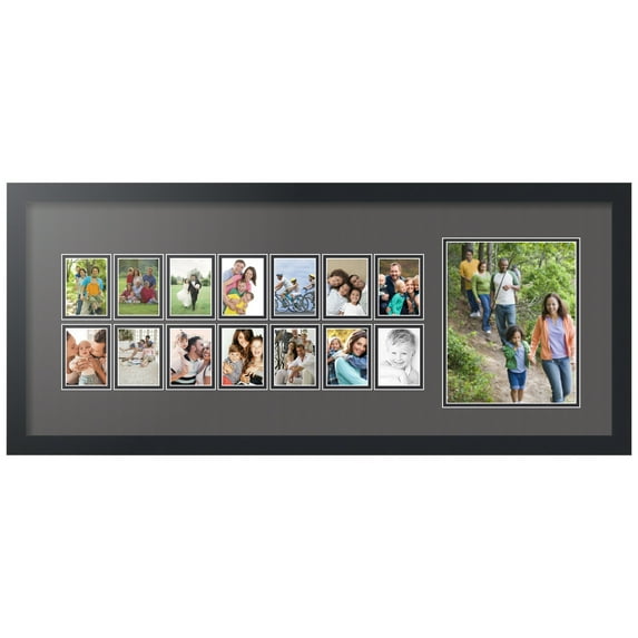 ArtToFrames Collage Photo Picture Frame with 1 - 8x10 and 14 - 2.5x3.5 Openings, Framed in Black with Charcoal and Black Mats (CDM-3926-249)