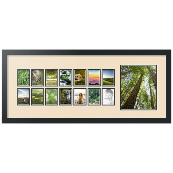 ArtToFrames Collage Photo Picture Frame with 1 - 8x10 and 14 - 2.5x3.5 Openings, Framed in Black with French Creme and Black Mats (CDM-3926-249)