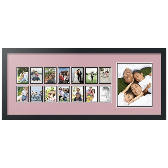 ArtToFrames Collage Photo Picture Frame with 1 - 8x10 and 14 - 2.5x3.5 Openings, Framed in Black with Seashell and Black Mats (CDM-3926-249)