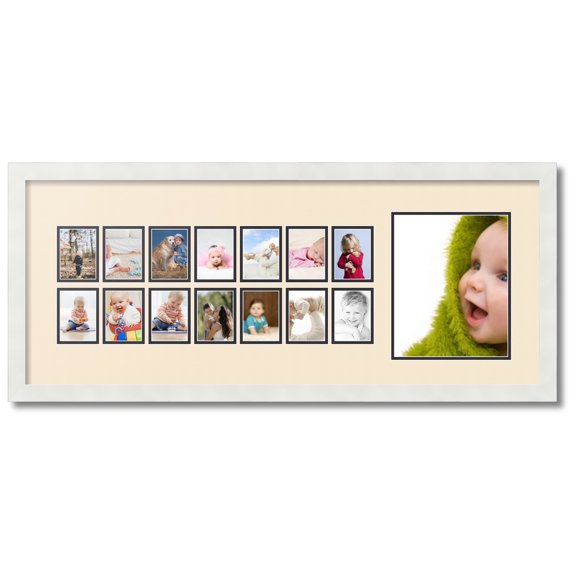 ArtToFrames Collage Photo Picture Frame with 1 - 8x10 and 14 - 2.5x3.5 Openings, Framed in White with Alabaster and Black Mats (CDM-3966-249)