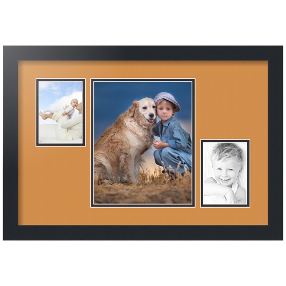 ArtToFrames Collage Photo Picture Frame with 1 - 8x10 and 2 - 3.5x5" Openings, Framed in Black with Amber and Black Mats (CDM-3926-283)