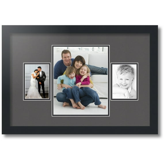 ArtToFrames Collage Photo Picture Frame with 1 - 8x10 and 2 - 3.5x5 Openings, Framed in Black with Charcoal and Black Mats (CDM-3926-75)