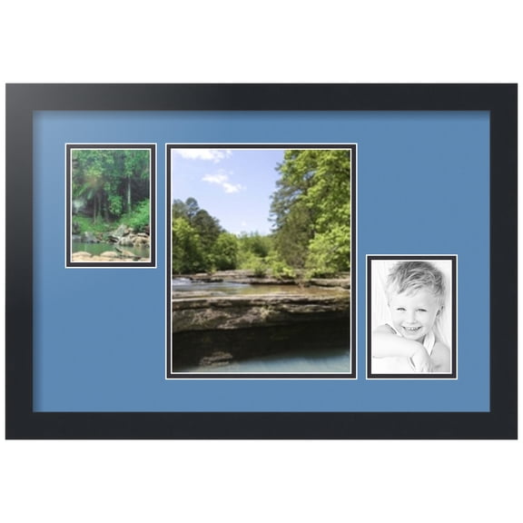 ArtToFrames Collage Photo Picture Frame with 1 - 8x10 and 2 - 3.5x5" Openings, Framed in Black with Liberty Blue and Black Mats (CDM-3926-283)