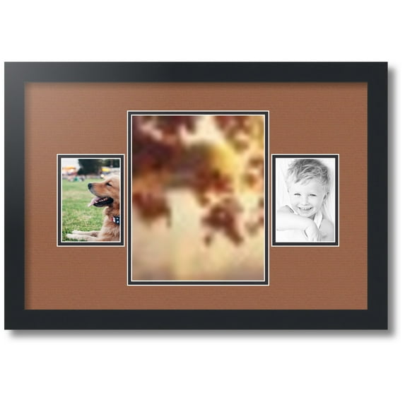 ArtToFrames Collage Photo Picture Frame with 1 - 8x10 and 2 - 3.5x5 Openings, Framed in Black with Paloma and Black Mats (CDM-3926-75)