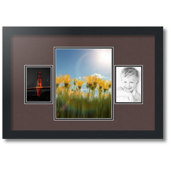 ArtToFrames Collage Photo Picture Frame with 1 - 8x10 and 2 - 3.5x5 Openings, Framed in Black with Peat and Black Mats (CDM-3926-75)