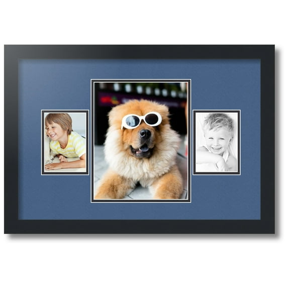 ArtToFrames Collage Photo Picture Frame with 1 - 8x10 and 2 - 3.5x5 Openings, Framed in Black with Royal and Black Mats (CDM-3926-75)
