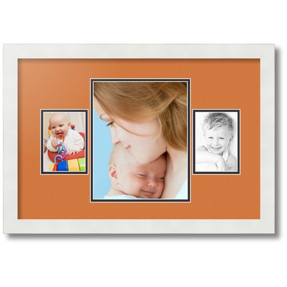 ArtToFrames Collage Photo Picture Frame with 1 - 8x10 and 2 - 3.5x5 Openings, Framed in White with Octoberfest and Black Mats (CDM-3966-75)