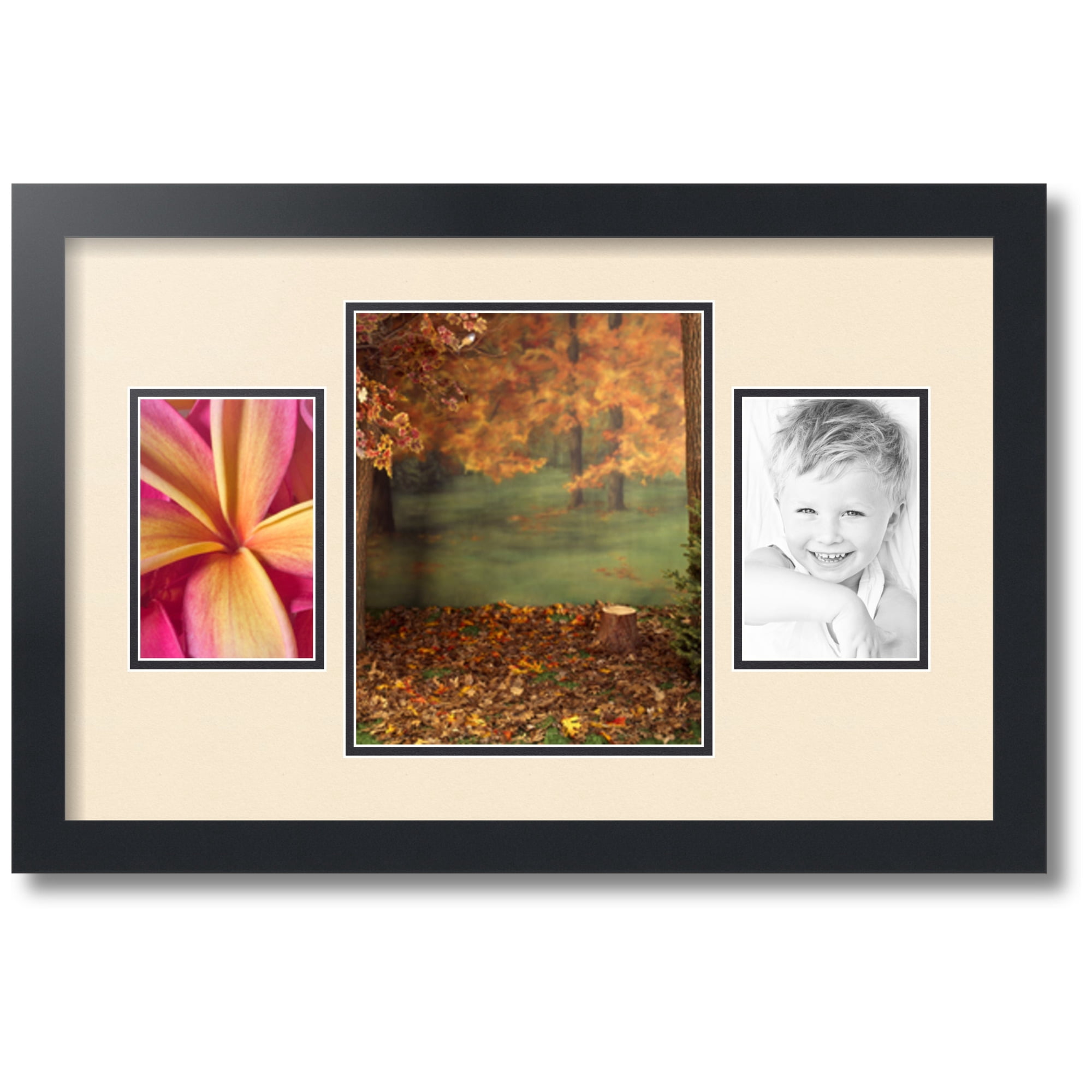 ArtToFrames Collage Photo Picture Frame with 1 - 8x10 and 2 - 4x6 Openings, Framed in Black with Alabaster and Black Mats (CDM-3926-75)