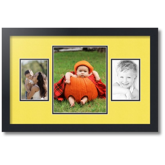 ArtToFrames Collage Photo Picture Frame with 1 - 8x10 and 2 - 4x6 Openings, Framed in Black with Canary and Black Mats (CDM-3926-75)