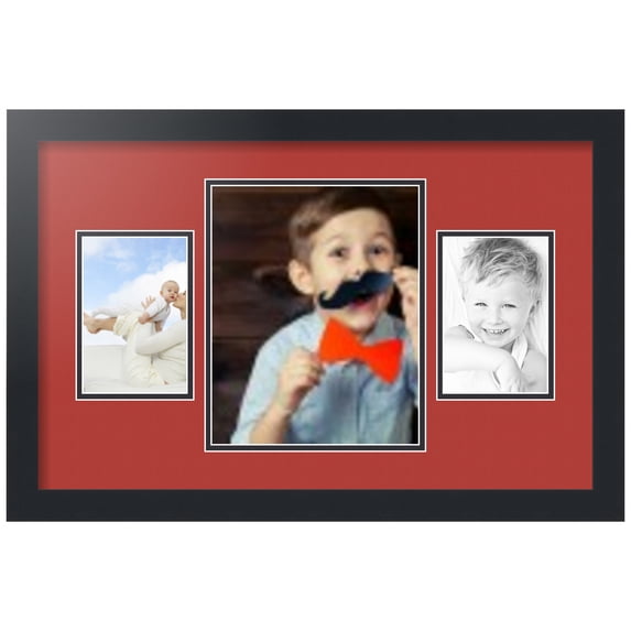 ArtToFrames Collage Photo Picture Frame with 1 - 8x10 and 2 - 4x6" Openings, Framed in Black with Deep Red and Black Mats (CDM-3926-203)