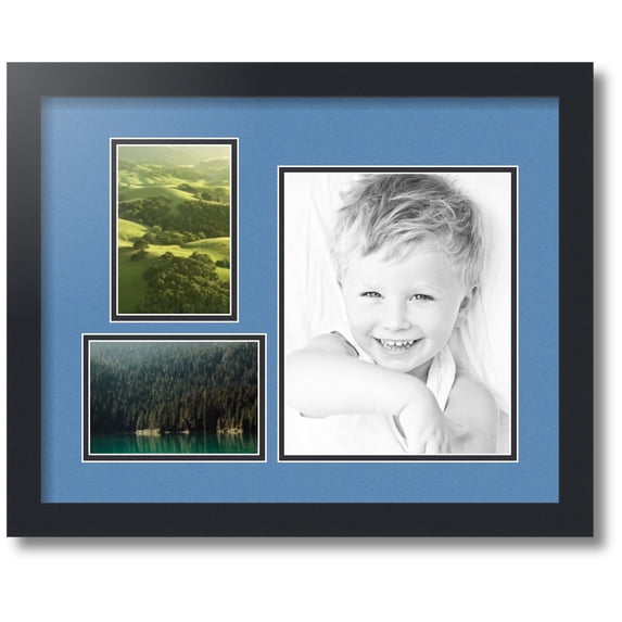ArtToFrames Collage Photo Picture Frame with 1 - 8x10 and 2 - 4x6" Openings, Framed in Black with Liberty Blue and Black Mats (CDM-3926-223)