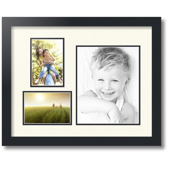 ArtToFrames Collage Photo Picture Frame with 1 - 8x10 and 2 - 4x6 Openings, Framed in Black with Off White and Black Mats (CDM-3926-78)