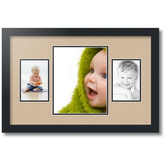 ArtToFrames Collage Photo Picture Frame with 1 - 8x10 and 2 - 4x6 Openings, Framed in Black with Scotch Mist and Black Mats (CDM-3926-75)