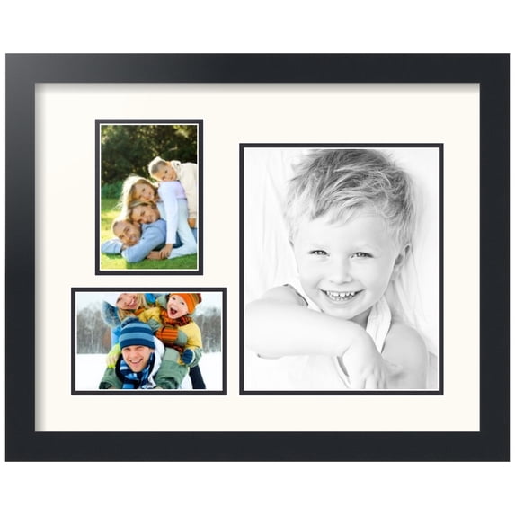 ArtToFrames Collage Photo Picture Frame with 1 - 8x10 and 2 - 4x6" Openings, Framed in Black with White and Black Mats (CDM-3926-223)