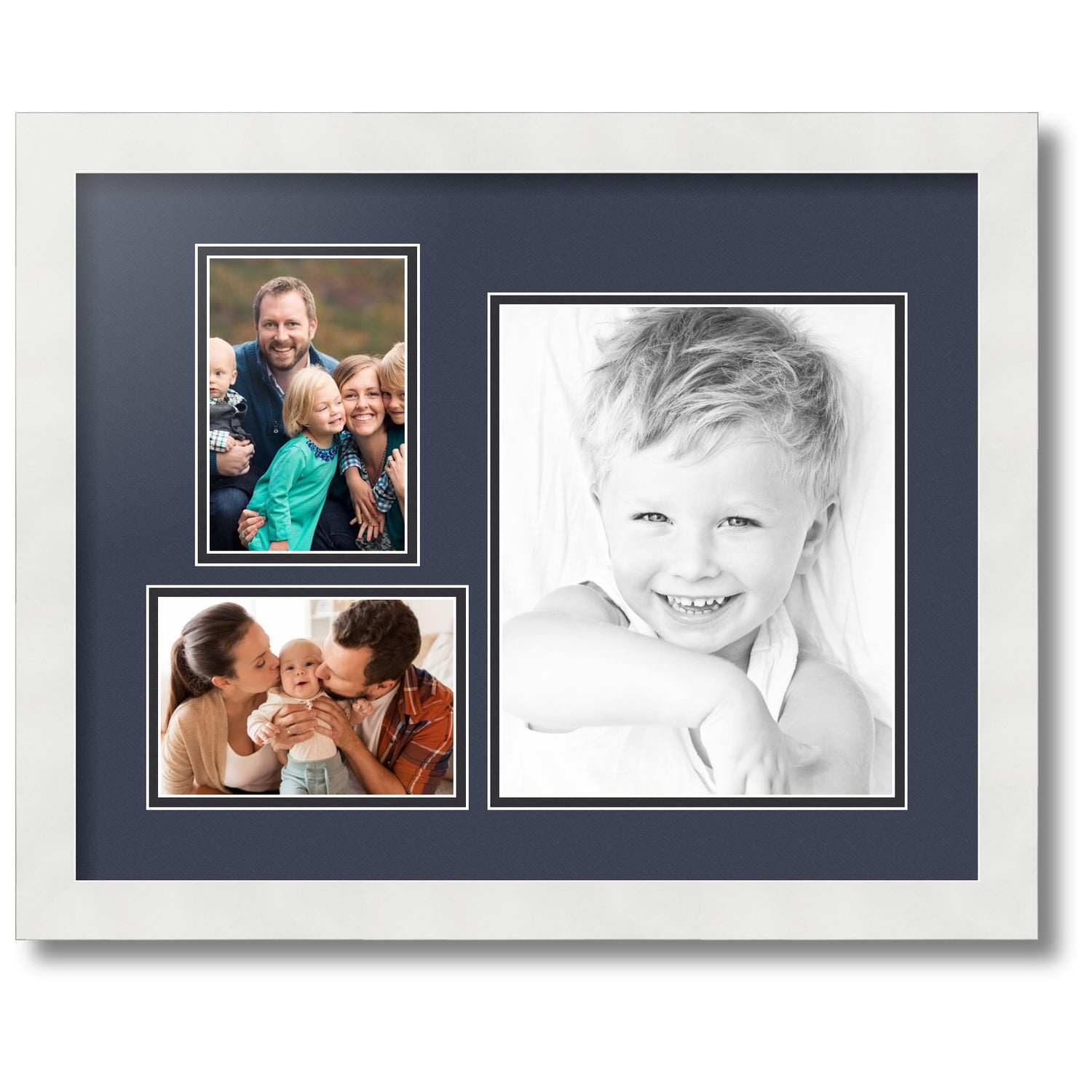 ArtToFrames Collage Photo Picture Frame with 1 - 8x10 and 2 - 5x7 Openings, Framed in White with Paloma and Black Mats (cdm-3966-78), Other