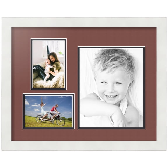 ArtToFrames Collage Photo Picture Frame with 1 - 8x10 and 2 - 4x6" Openings, Framed in White with Brique and Black Mats (CDM-3966-223)
