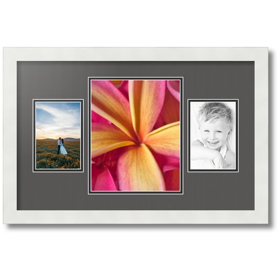 ArtToFrames Collage Photo Picture Frame with 1 - 8x10 and 2 - 4x6 Openings, Framed in White with Charcoal and Black Mats (CDM-3966-75)