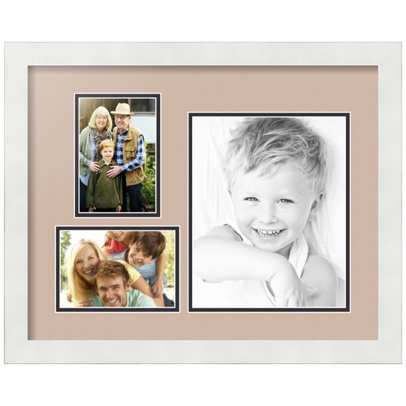 ArtToFrames Collage Photo Picture Frame with 1 - 8x10 and 2 - 4x6" Openings, Framed in White with Grey Beige and Black Mats (CDM-3966-223)