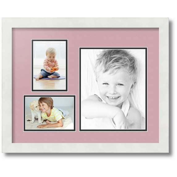 ArtToFrames Collage Photo Picture Frame with 1 - 8x10 and 2 - 4x6 Openings, Framed in White with Seashell and Black Mats (CDM-3966-78)