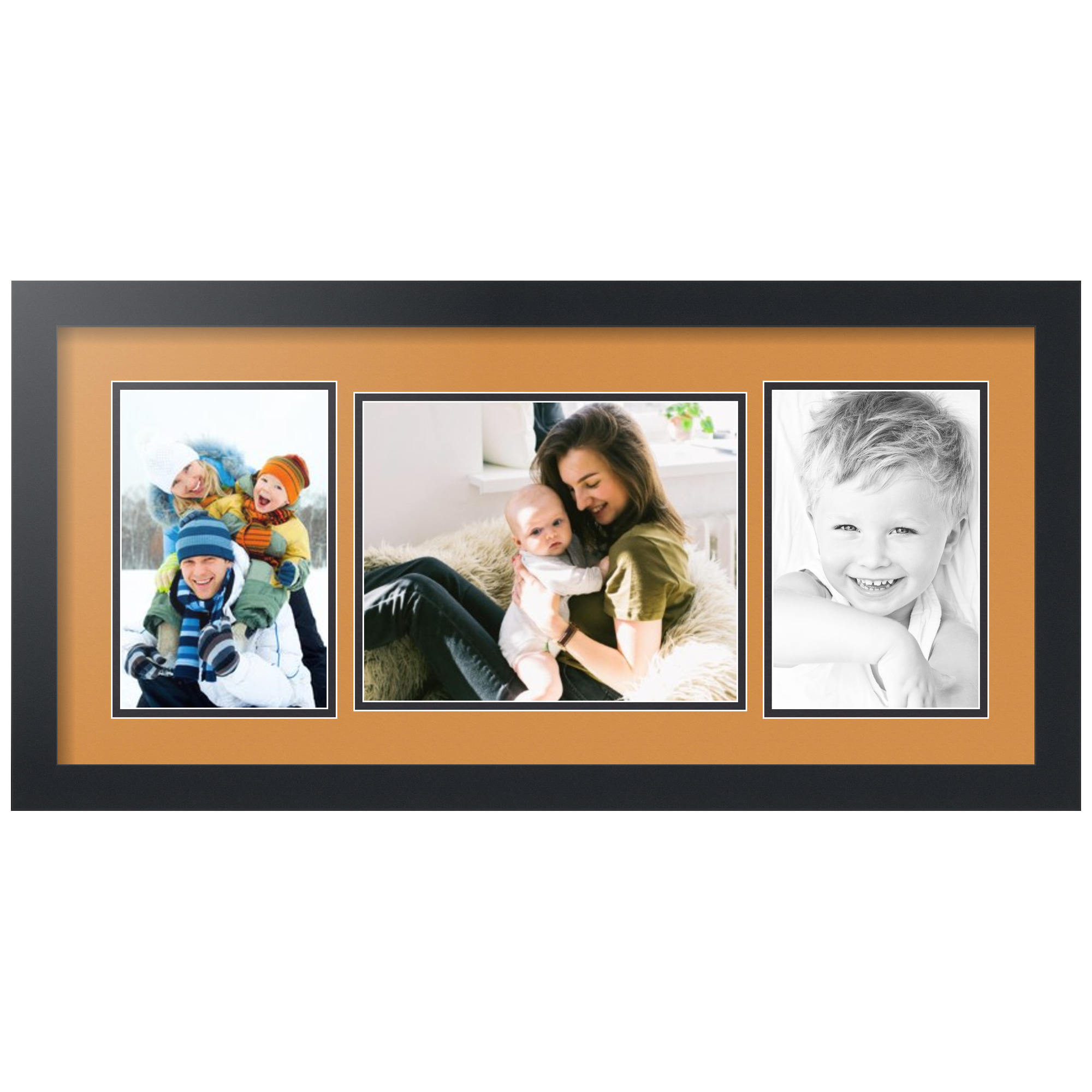 ArtToFrames Collage Photo Picture Frame with 1 - 8x10 and 2 - 5.5x8.5" Openings, Framed in Black with Amber and Black Mats (CDM-3926-124)