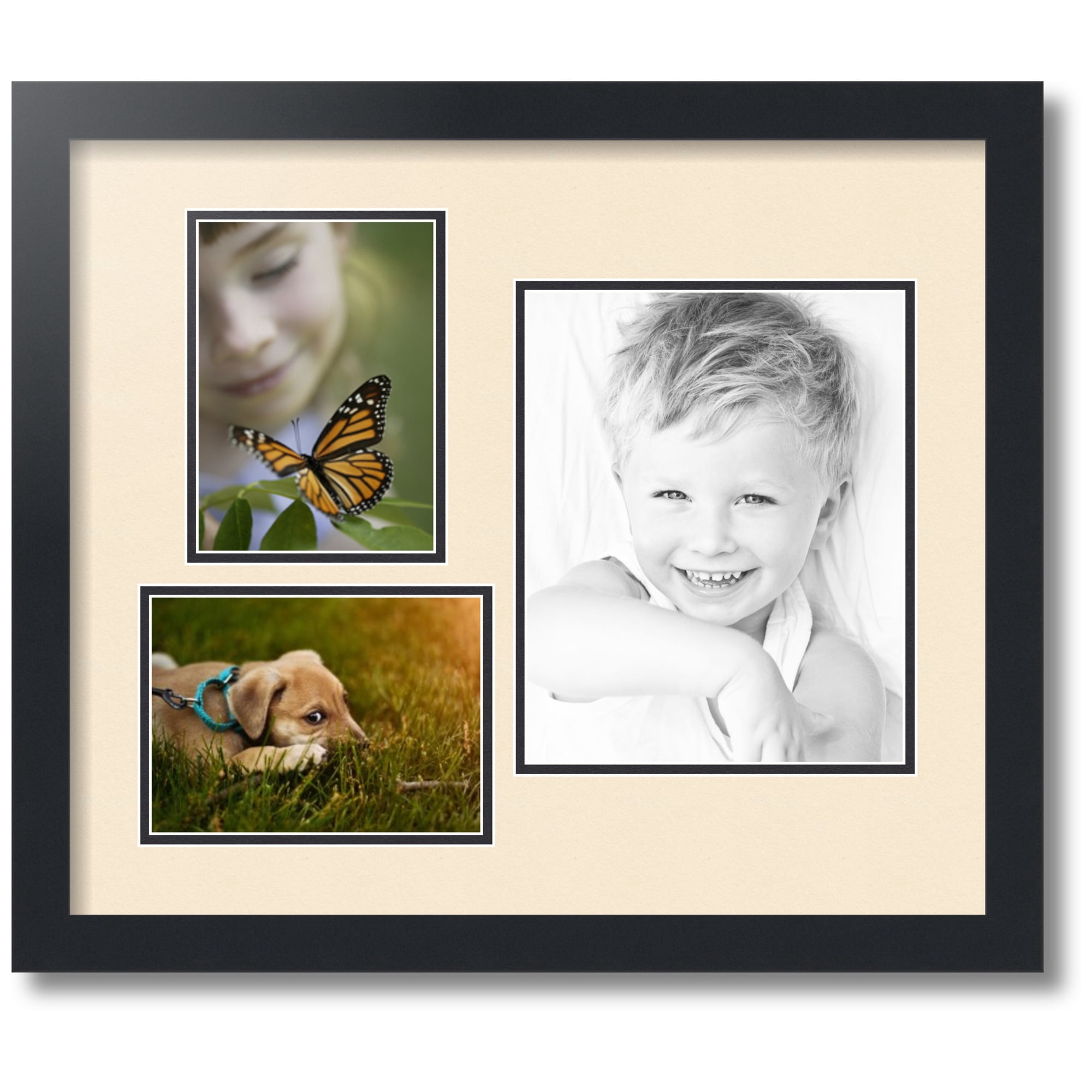 ArtToFrames Collage Photo Picture Frame with 1 - 8x10 and 2 - 5x7 Openings, Framed in Black with Alabaster and Black Mats (CDM-3926-78)