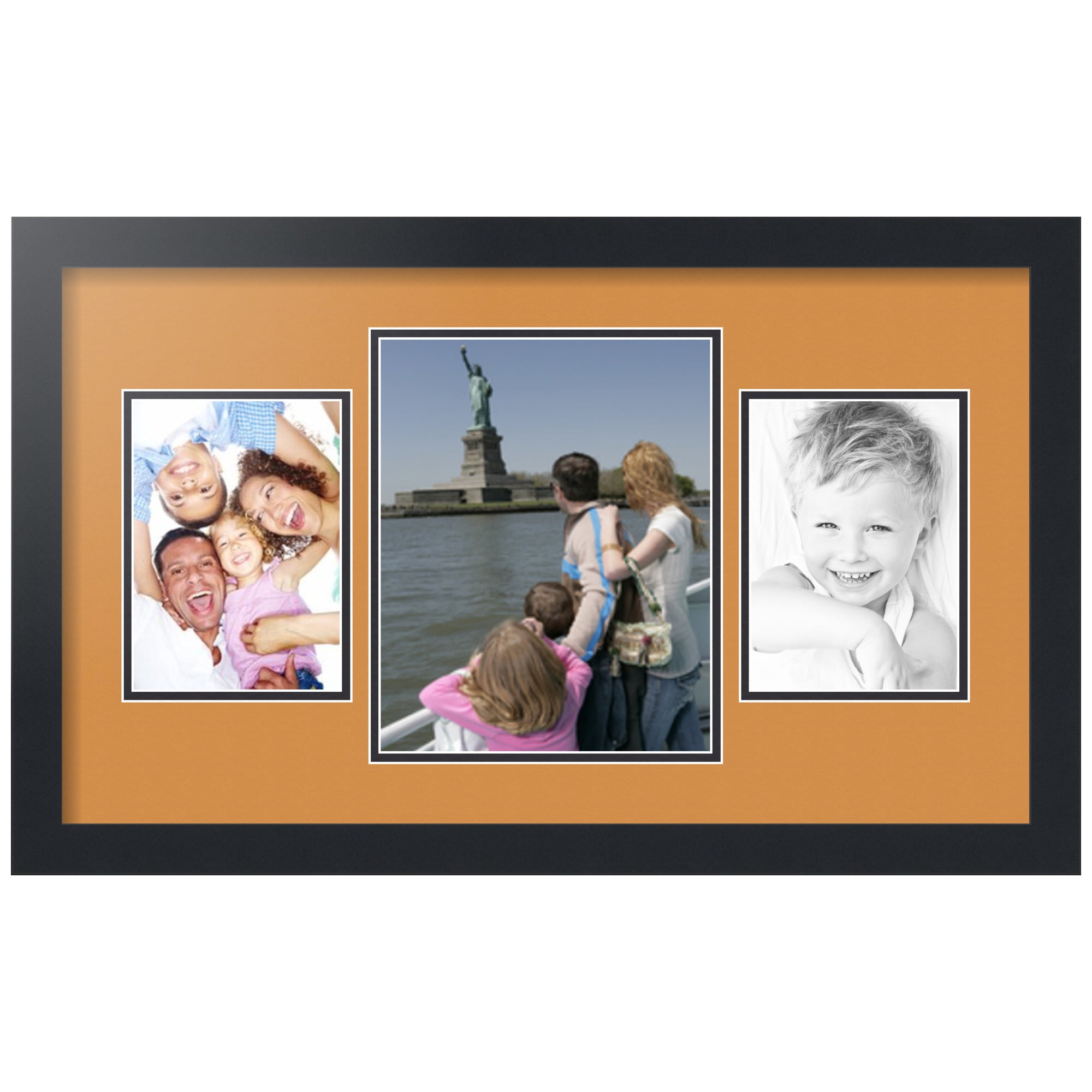 ArtToFrames Collage Photo Picture Frame with 1 - 8x10 and 2 - 5x7" Openings, Framed in Black with Amber and Black Mats (CDM-3926-200)