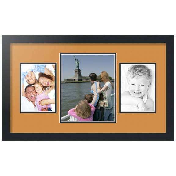 ArtToFrames Collage Photo Picture Frame with 1 - 8x10 and 2 - 5x7" Openings, Framed in Black with Amber and Black Mats (CDM-3926-200)