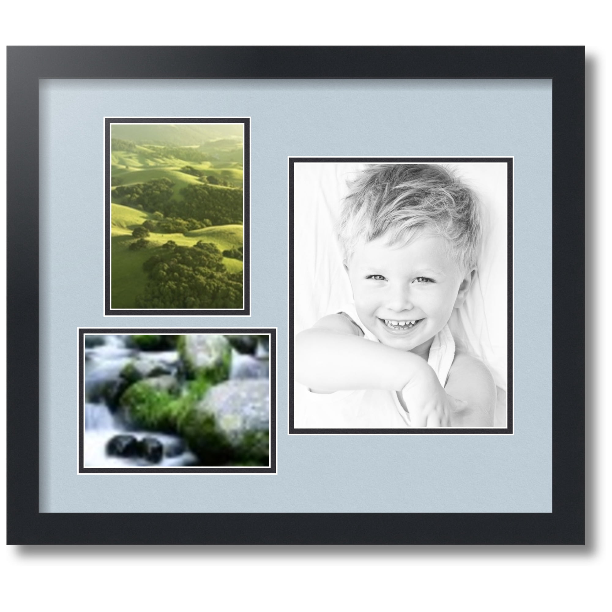 ArtToFrames Collage Photo Picture Frame with 1 - 8x10 and 2 - 5x7" Openings, Framed in Black with Baby Blue and Black Mats (CDM-3926-1127)