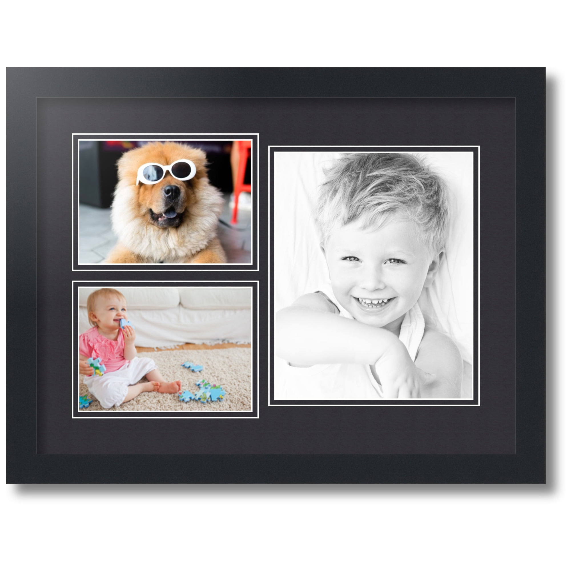 ArtToFrames Collage Photo Picture Frame with 1 - 8x10 and 2 - 5x7 Openings, Framed in Black with Black and Black Mats (CDM-3926-331)