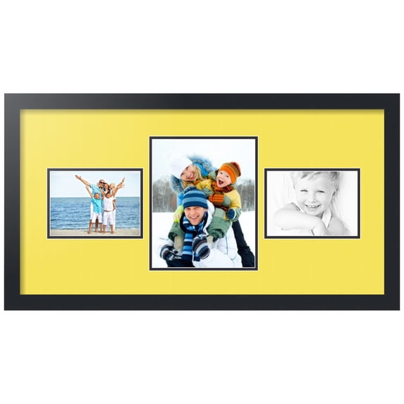 ArtToFrames Collage Photo Picture Frame with 1 - 8x10 and 2 - 5x7 Openings, Framed in Black with Canary and Black Mats (CDM-3926-99)