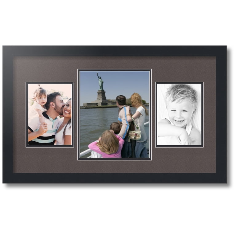 ArtToFrames Collage Picture Frame - Satin Black With Double Mat For 1x 8x10 & 2x 5x7 Photos, Wall Or Tabletop Display