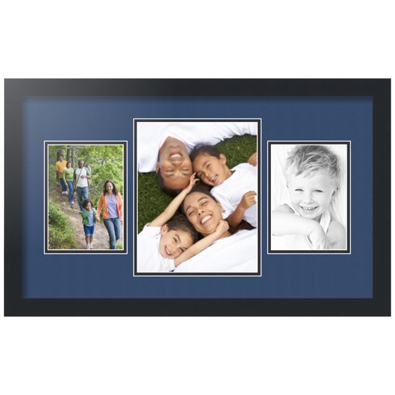 ArtToFrames Collage Photo Picture Frame with 1 - 8x10 and 2 - 5x7" Openings, Framed in Black with Delft Blue and Black Mats (CDM-3926-200)