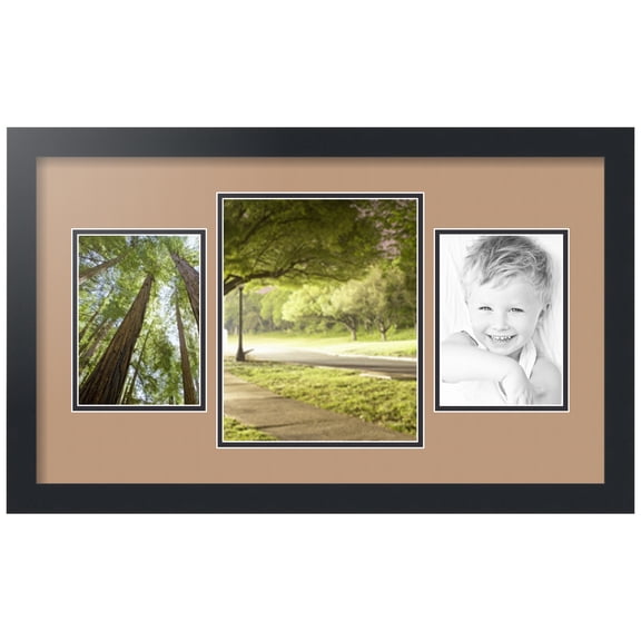 ArtToFrames Collage Photo Picture Frame with 1 - 8x10 and 2 - 5x7" Openings, Framed in Black with Desert Sand and Black Mats (CDM-3926-200)