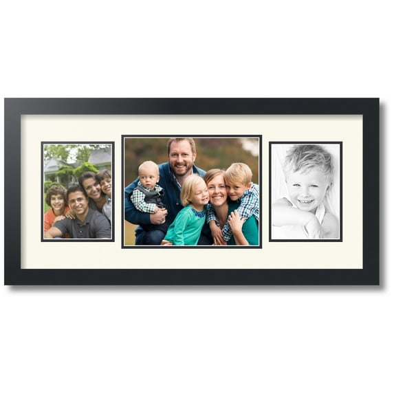 ArtToFrames Collage Photo Picture Frame with 1 - 8x10 and 2 - 5x7 Openings, Framed in Black with Off White and Black Mats (CDM-3926-70)