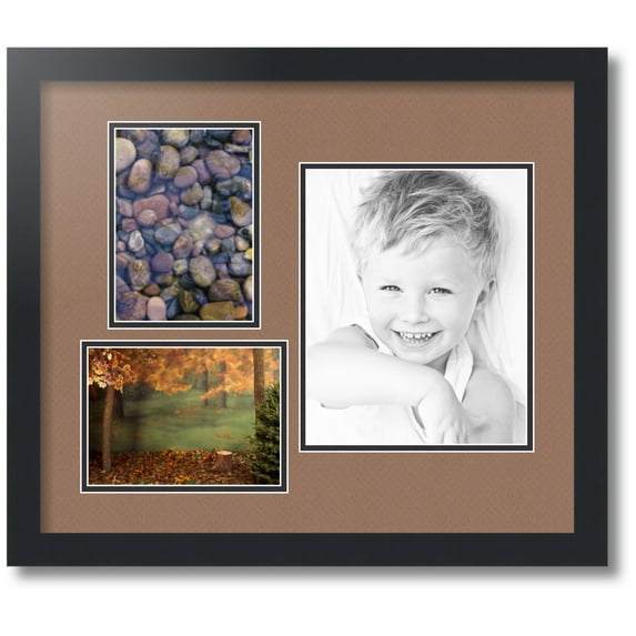 ArtToFrames Collage Photo Picture Frame with 1 - 8x10 and 2 - 5x7 Openings, Framed in Black with Sandpiper and Black Mats (CDM-3926-78)