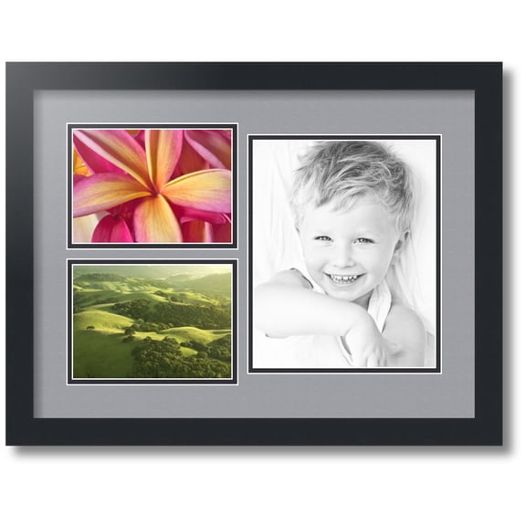 ArtToFrames Collage Photo Picture Frame with 1 - 8x10 and 2 - 5x7" Openings, Framed in Black with Silver and Black Mats (CDM-3926-1128)