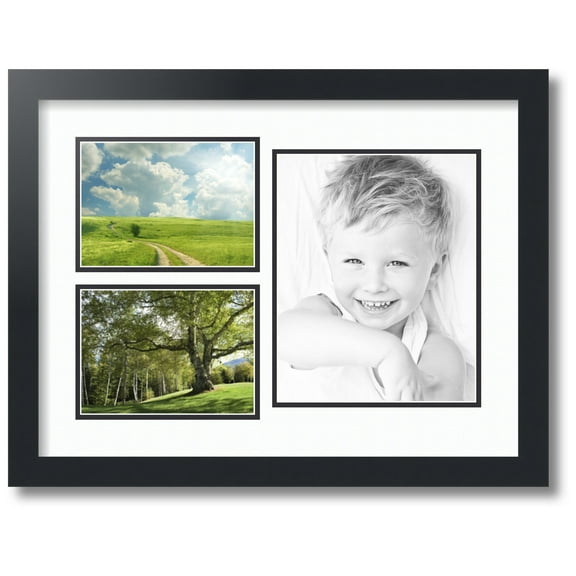 ArtToFrames Collage Photo Picture Frame with 1 - 8x10 and 2 - 5x7 Openings, Framed in Black with Super White and Black Mats (CDM-3926-331)