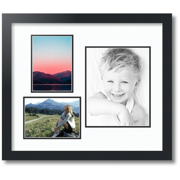 ArtToFrames Collage Photo Picture Frame with 1 - 8x10 and 2 - 5x7 Openings, Framed in Black with Super White and Black Mats (CDM-3926-78)