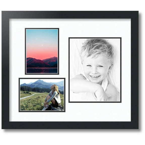 ArtToFrames Collage Photo Picture Frame with 1 - 8x10 and 2 - 5x7 Openings, Framed in Black with Super White and Black Mats (CDM-3926-78)