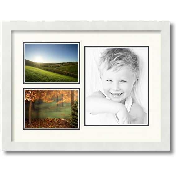 ArtToFrames Collage Photo Picture Frame with 1 - 8x10 and 2 - 5x7 Openings, Framed in White with Chantilly and Black Mats (CDM-3966-331)