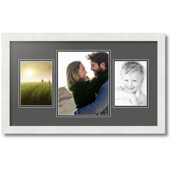 ArtToFrames Collage Photo Picture Frame with 1 - 8x10 and 2 - 5x7 Openings, Framed in White with Charcoal and Black Mats (CDM-3966-75)