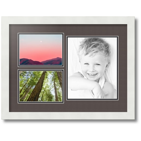 ArtToFrames Collage Photo Picture Frame with 1 - 8x10 and 2 - 5x7 Openings, Framed in White with Chestnut and Black Mats (CDM-3966-331)