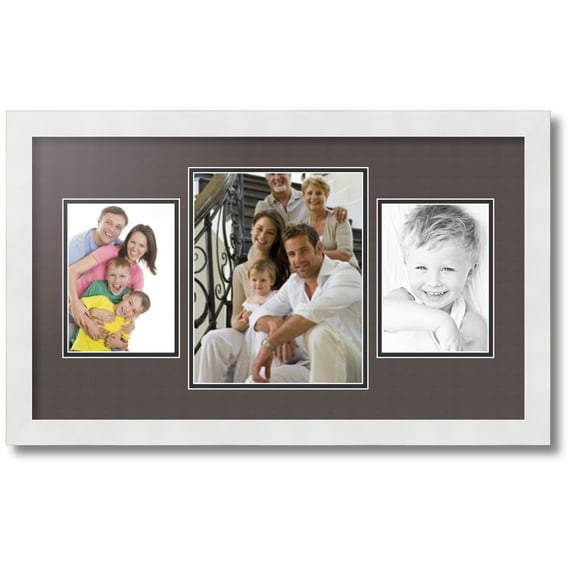 ArtToFrames Collage Photo Picture Frame with 1 - 8x10 and 2 - 5x7 Openings, Framed in White with Chestnut and Black Mats (CDM-3966-75)