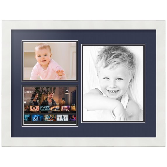 ArtToFrames Collage Photo Picture Frame with 1 - 8x10 and 2 - 5x7" Openings, Framed in White with Deep Blue and Black Mats (CDM-3966-1128)