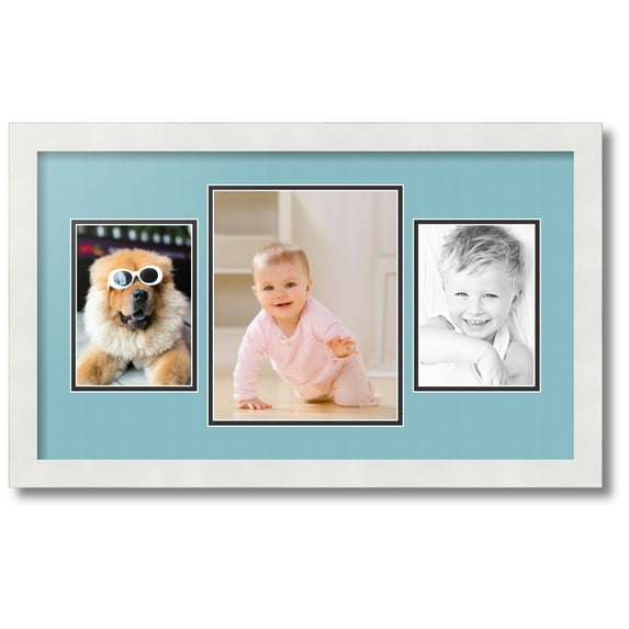 ArtToFrames Collage Photo Picture Frame with 1 - 8x10 and 2 - 5x7 Openings, Framed in White with French Blue and Black Mats (CDM-3966-75)