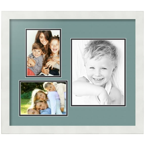 ArtToFrames Collage Photo Picture Frame with 1 - 8x10 and 2 - 5x7" Openings, Framed in White with Nile Green and Black Mats (CDM-3966-1127)
